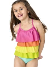 Girls Rainbow Tiered One Piece Swimsuit - Splish-Splash