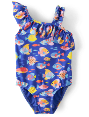 Girls Fish Ruffle One Piece Swimsuit - Splish-Splash