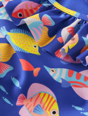 Girls Fish Ruffle One Piece Swimsuit - Splish-Splash
