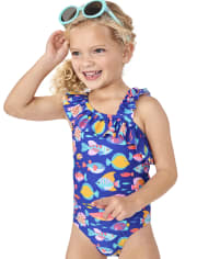 Girls Fish Ruffle One Piece Swimsuit - Splish-Splash
