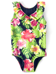 Girls Matching Family Tropical Ruffle One Piece Swimsuit - Aloha