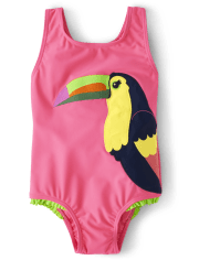 Girls Embroidered Toucan One Piece Swimsuit - Aloha