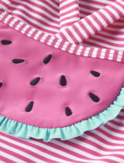 Girls Striped Embroidered Watermelon One Piece Swimsuit - Splish-Splash