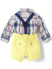 Baby Boys Matching Family Plaid Button Up Bodysuit And Chino Shorts Set - Spring Celebrations