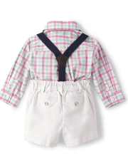 Baby Boys Dad And Me Plaid Button Up Bodysuit And Chino Shorts Set - Time for Tea