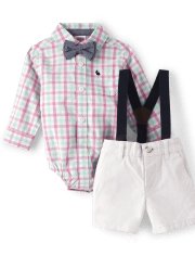Baby Boys Dad And Me Plaid Button Up Bodysuit And Chino Shorts Set - Time for Tea