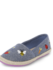 Alpargatas planas con icono bordado para niñas - Little Sprout