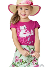 Girls Embroidered Cat Top - Time for Tea