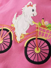 Girls Embroidered Bike Flutter Top - Festive Fruit