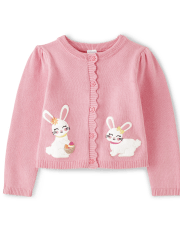 Girls Embroidered Bunny Cardigan - Spring Celebrations