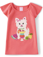 Girls Embroidered Dog Flutter Top - Festive Fruit