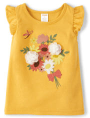 Girls Embroidered Bouquet Flutter Top - Country Trail