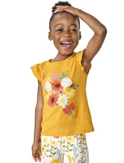Girls Embroidered Bouquet Flutter Top - Country Trail