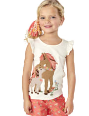 Girls Embroidered Horse Flutter Top - Country Trail
