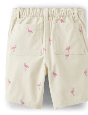 Boys Schiffli Flamingo Pull On Chino Shorts - Tropical Paradise