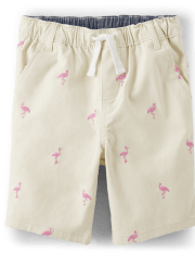 Boys Schiffli Flamingo Pull On Chino Shorts - Tropical Paradise