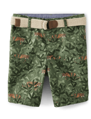 Boys Leopard Leaf Chino Shorts - Safari
