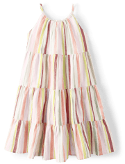 Girls Mommy And Me Striped Tiered Dress - Fairytale Forest