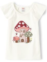 Girls Embroidered Mushroom Top - Fairytale Forest