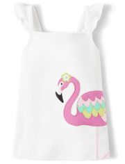 Camiseta sin mangas con aleteo de flamenco bordado para niñas - Paraíso tropical