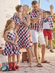 Boys Matching Family Plaid Button Up Shirt - American Cutie