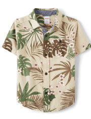 Boys Matching Family Palm Button Up Shirt - Safari