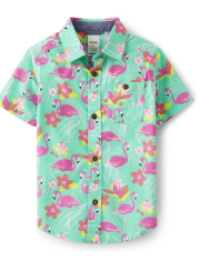 Chemise Boutonnée Flamingo Assortie Garçons Famille - Tropical Paradise