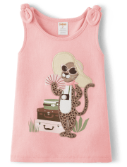 Girls Embroidered Leopard Tank Top - Safari