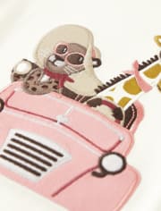 Girls Embroidered Animal Car Top - Safari