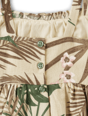 Girls Matching Family Palm Ruffle Dress - Safari