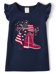 Camiseta sin mangas con aleteo de vaquera bordada para niñas - American Cutie