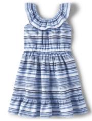 Girls Matching Family Striped Ruffle Dress - Sandy Shores