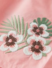 Girls Embroidered Tropical Floral Paper Bag Waist Shorts - Safari