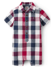 Baby Boys Matching Family Plaid Poplin Button Up Romper - American Cutie