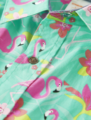 Mens Matching Family Flamingo Button Up Shirt - Tropical Paradise