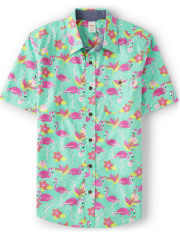 Mens Matching Family Flamingo Button Up Shirt - Tropical Paradise