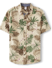 Mens Matching Family Palm Button Up Shirt - Safari