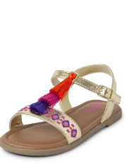 Girls Embroidered Tassel Sandals - Island Spice