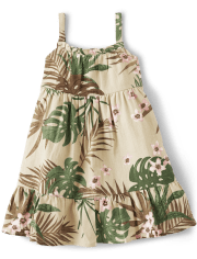 Baby Girls Matching Family Palm Ruffle Dress - Safari