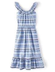 Womens Matching Family Striped Ruffle Dress - Sandy Shores