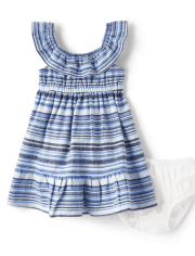 Baby Girls Matching Family Striped Ruffle Dress - Sandy Shores