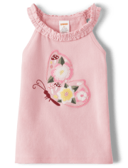 Girls Embroidered Butterfly Ruffle Tank Top - Fairytale Forest