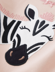 Girls Embroidered Zebra Cotton 2-Piece Pajamas - Gymmies
