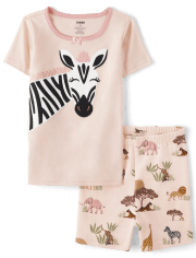 Girls Embroidered Zebra Snug Fit Cotton Pajamas - Gymmies