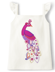 Girls Embroidered Peacock Tank Top - Island Spice