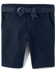 Girls Bow Belted Chino Shorts - Uniform