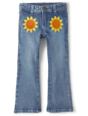 Girls Applique Sunflower Bootcut Jeans - Happy Harvest