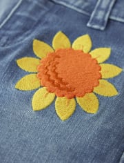 Girls Applique Sunflower Bootcut Jeans - Happy Harvest