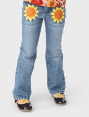 Girls Applique Sunflower Bootcut Jeans - Happy Harvest