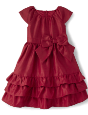 Girls Bow Dupioni Ruffle Tiered Dress - A Royal Christmas